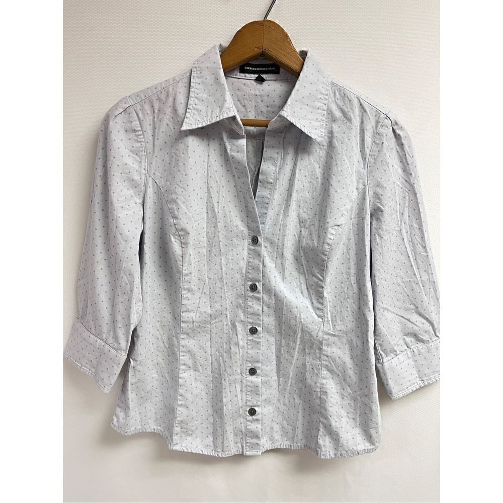 Express Design Studio Womens 3/4 Sleeve Collared Button up Shirt Blue Sz S